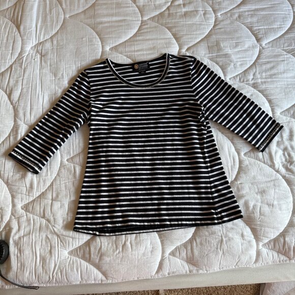 Christine Alexander Black & White Stripe Top w/ Swarovski Crystals – Size L – NW - Picture 8 of 12